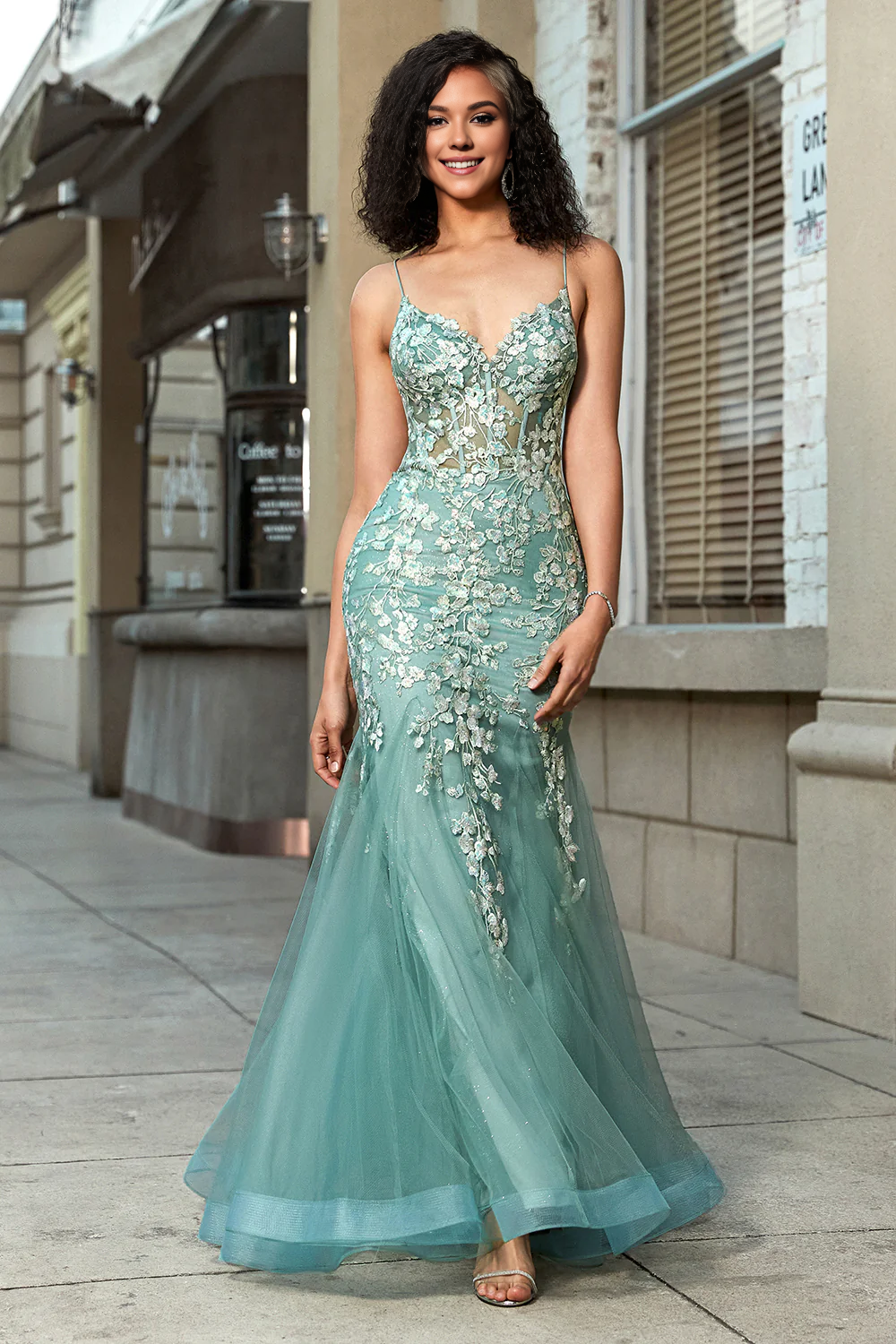 Wholesale Long Prom Dress Mermaid Lace-Up Back Tulle with Appliques