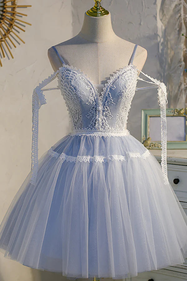 Wholesale Elegant A Line Graduation Dresses Tulle Lace V Neck Homecoming Dress