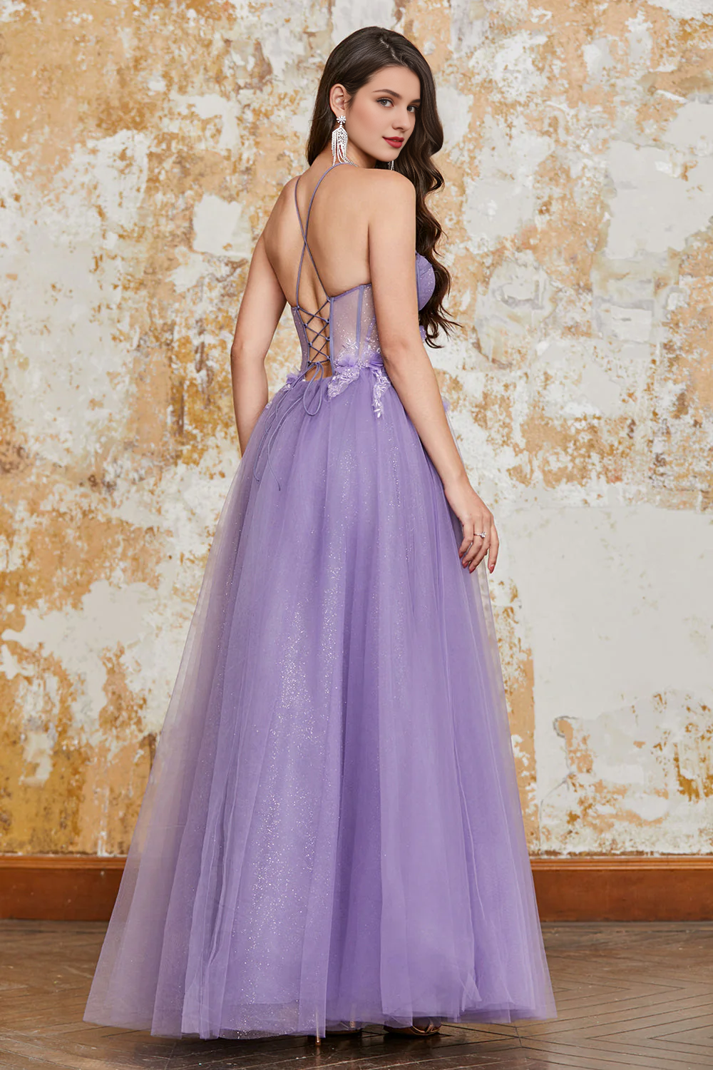 Wholesale Elegant A-Line Prom Dress Spaghetti Straps Corset with 3D Flowers Purple