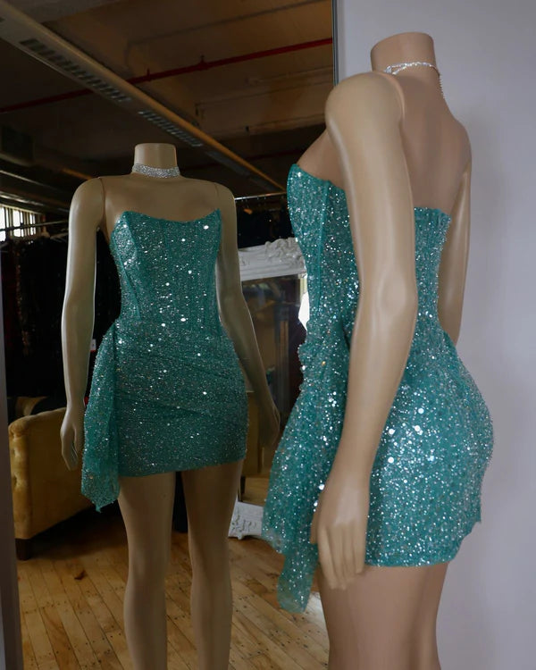 Aimishang Sparkly Strapless Sheath Sequin Short Party Prom Dress Fashion Homecoming Dress
