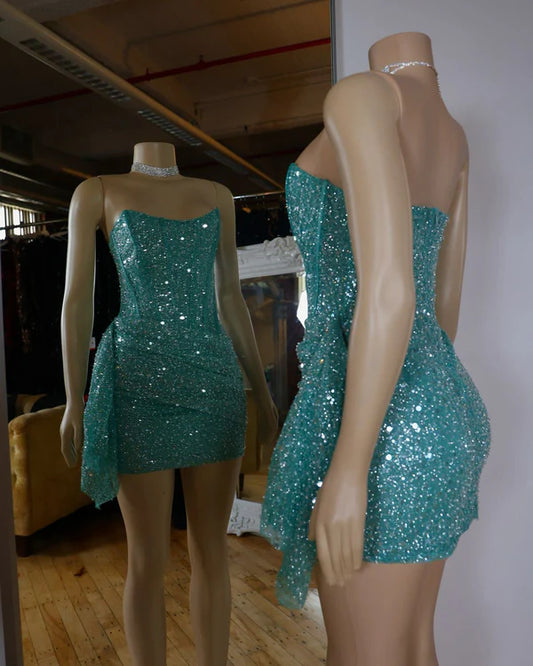 Aimishang Sparkly Strapless Sheath Sequin Short Party Prom Dress Fashion Homecoming Dress