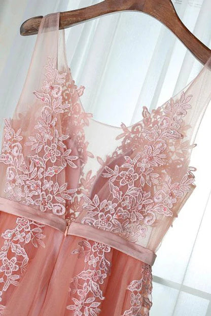 Beautiful Pink Long New Prom Dress Party Dress with Lace Applique Sexy Evening Dress Wholesale