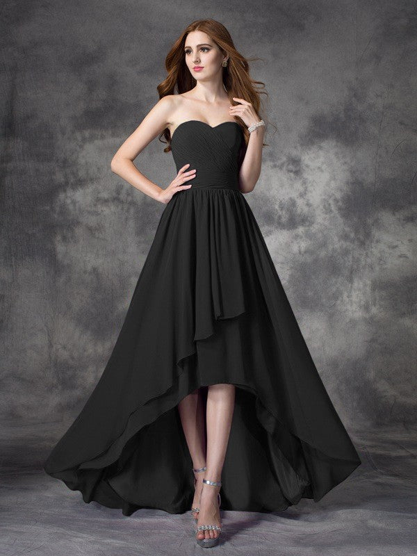 Wholesale A-Line Chiffon Sweetheart Sleeveless Asymmetrical With Ruffles Bridesmaid Dresses