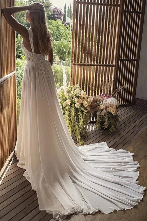 Wholesale Elegant Bohemian A-Line Long Chiffon Sweetheart Wedding Dresses