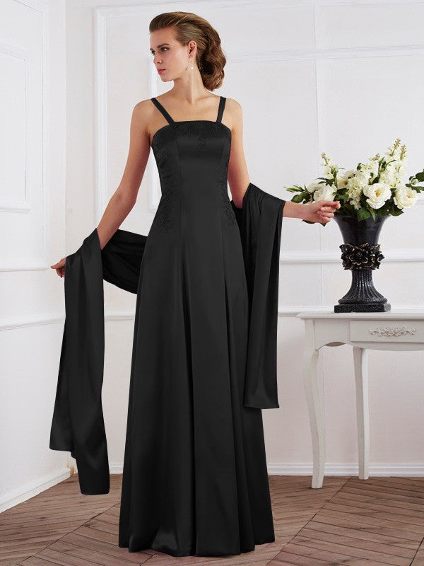 Wholesale A-Line Woven Satin Spaghetti Straps Sleeveless Floor-Length With Beading Mother of the Bride Dresses