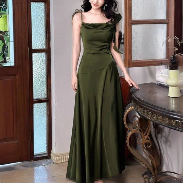 Aimishang Charming A Line Spaghetti Strap Green Party Evening Gown Elegant Sleeveless Long Formal Prom Dress