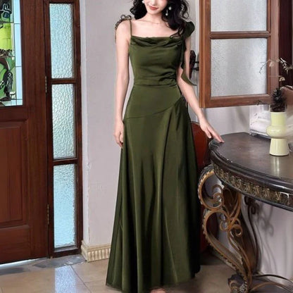 Aimishang Charming A Line Spaghetti Strap Green Party Evening Gown Elegant Sleeveless Long Formal Prom Dress