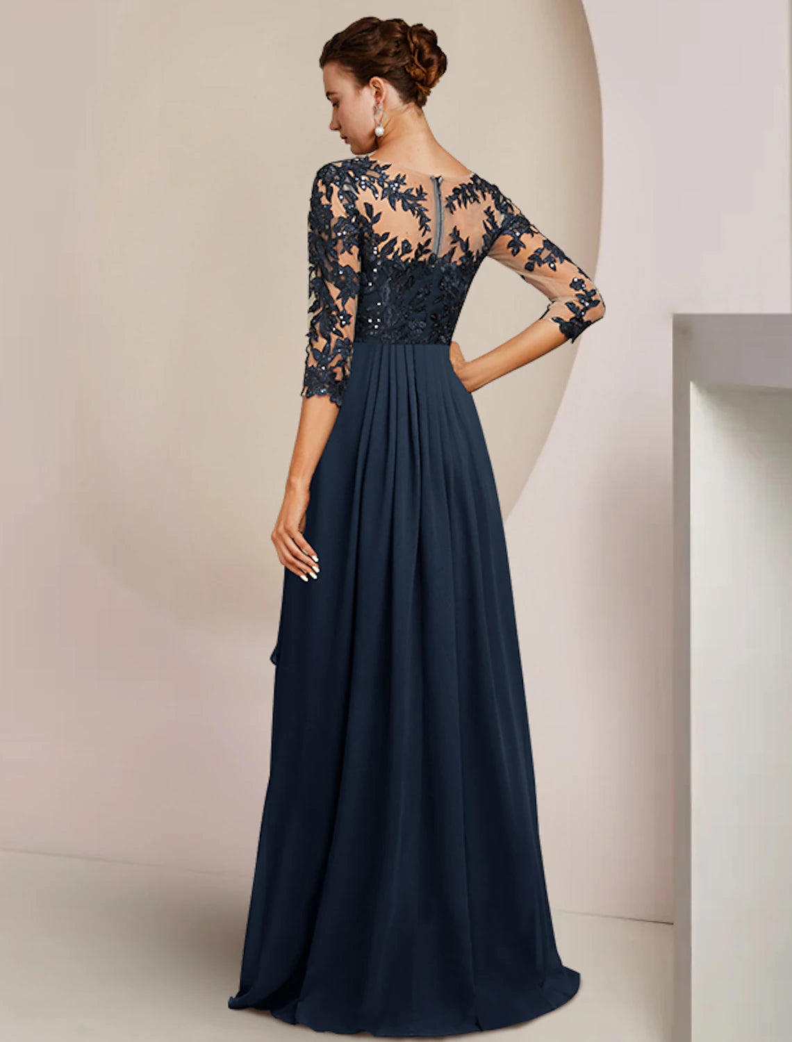 Wholesale A-Line Mother of the Bride Dress Wedding Guest Elegant High Low V Neck Ankle Length Chiffon Lace 3/4 Length Sleeve with Sequin Appliques