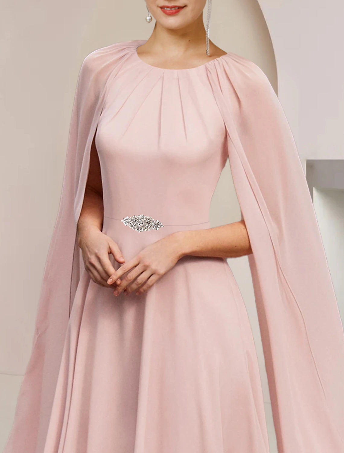 Wholesale A-Line Mother of the Bride Dress Wedding Guest Party Elegant Scoop Neck Tea Length Chiffon Sleeveless with Pleats Crystal Brooch