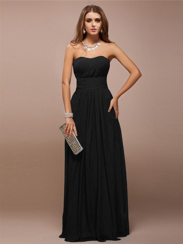 Wholesale Sheath Chiffon Sweetheart Sleeveless Floor-Length With Ruffles Bridesmaid Dresses