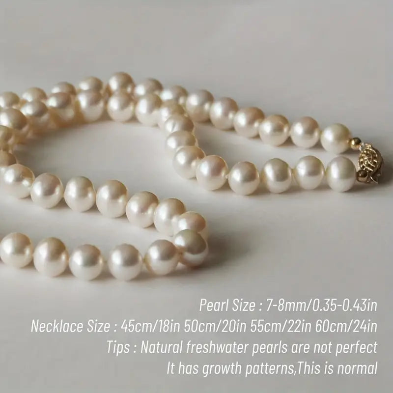 Wholesale 7-8mm Freshwater Pearl Beaded Necklace - Handmade, Natural, White, Hollow Floral Clasp, Optional Silver or Color, Gift Box Included, Ideal for Anniversary, Birthday, Wedding, Valentines Day, and Bridal Jewelry