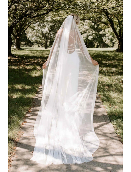 Wholesale One-tier Style Wedding Veil Chapel Veils with Pure Color 110.24 in (280cm) Tulle