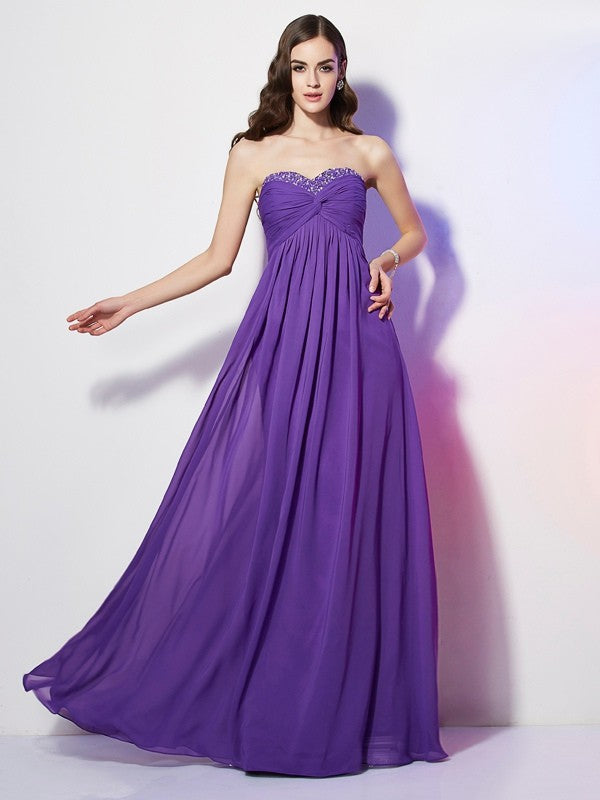 Wholesa A-Line/Princess Sweetheart Sleeveless Beading Long Chiffon Dresses