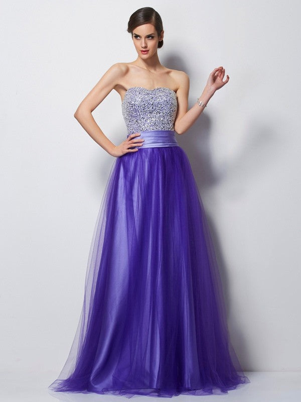 Wholesa A-Line/Princess Sweetheart Sleeveless Beading Long Net Dresses