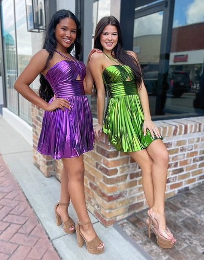 Wholesale Homecoming Dress Metallic A-Line Satin Spaghetti Straps