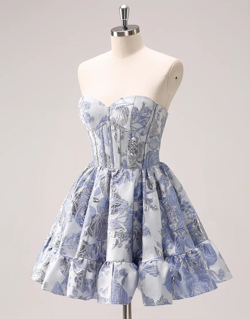 Wholesale A-Line Flowers Strapless Ruffled Homecoming Dress