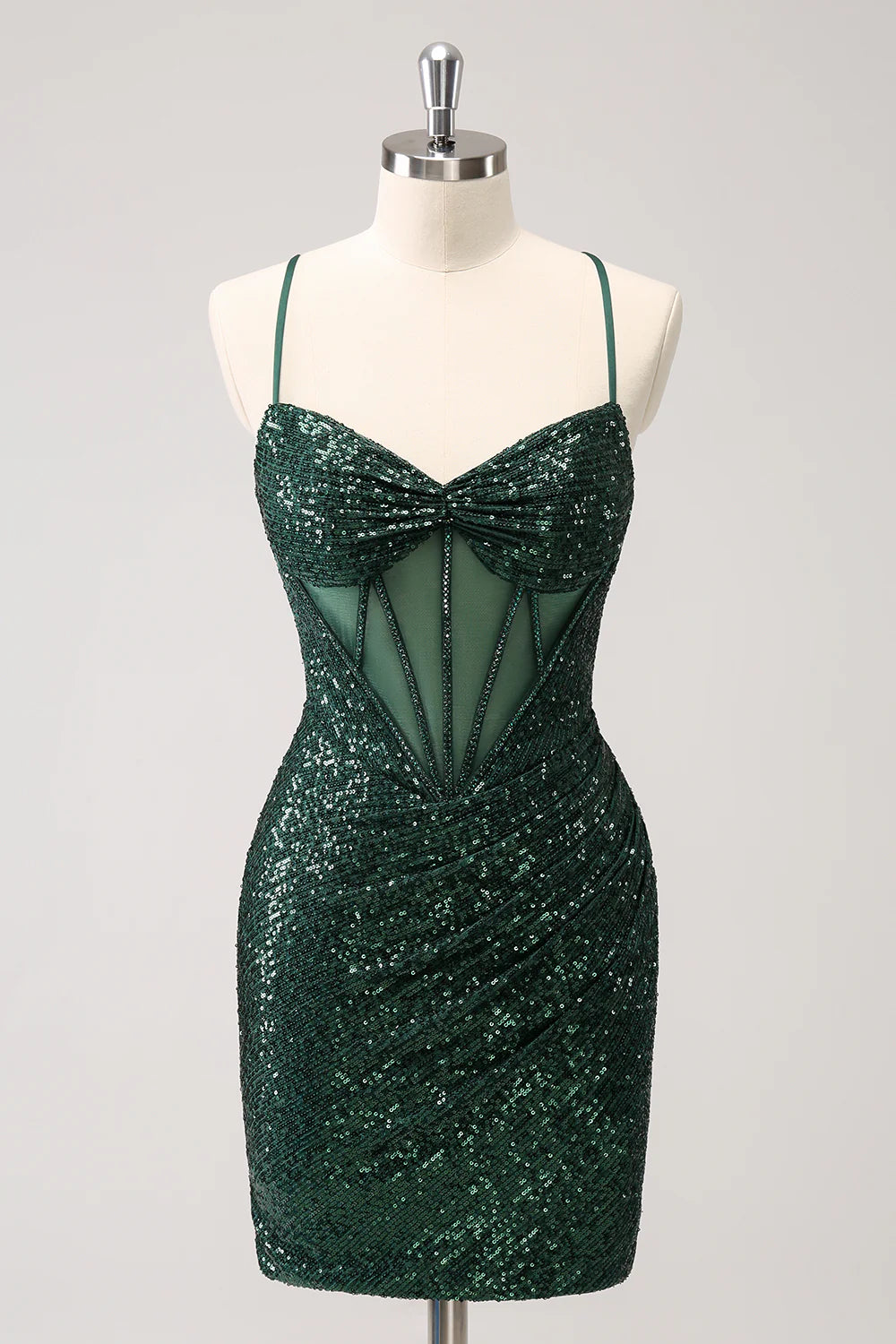 Wholesale Homecoming Dress Sparkly Unique Dark Green Tight Sequin Corset with Lace Up Back