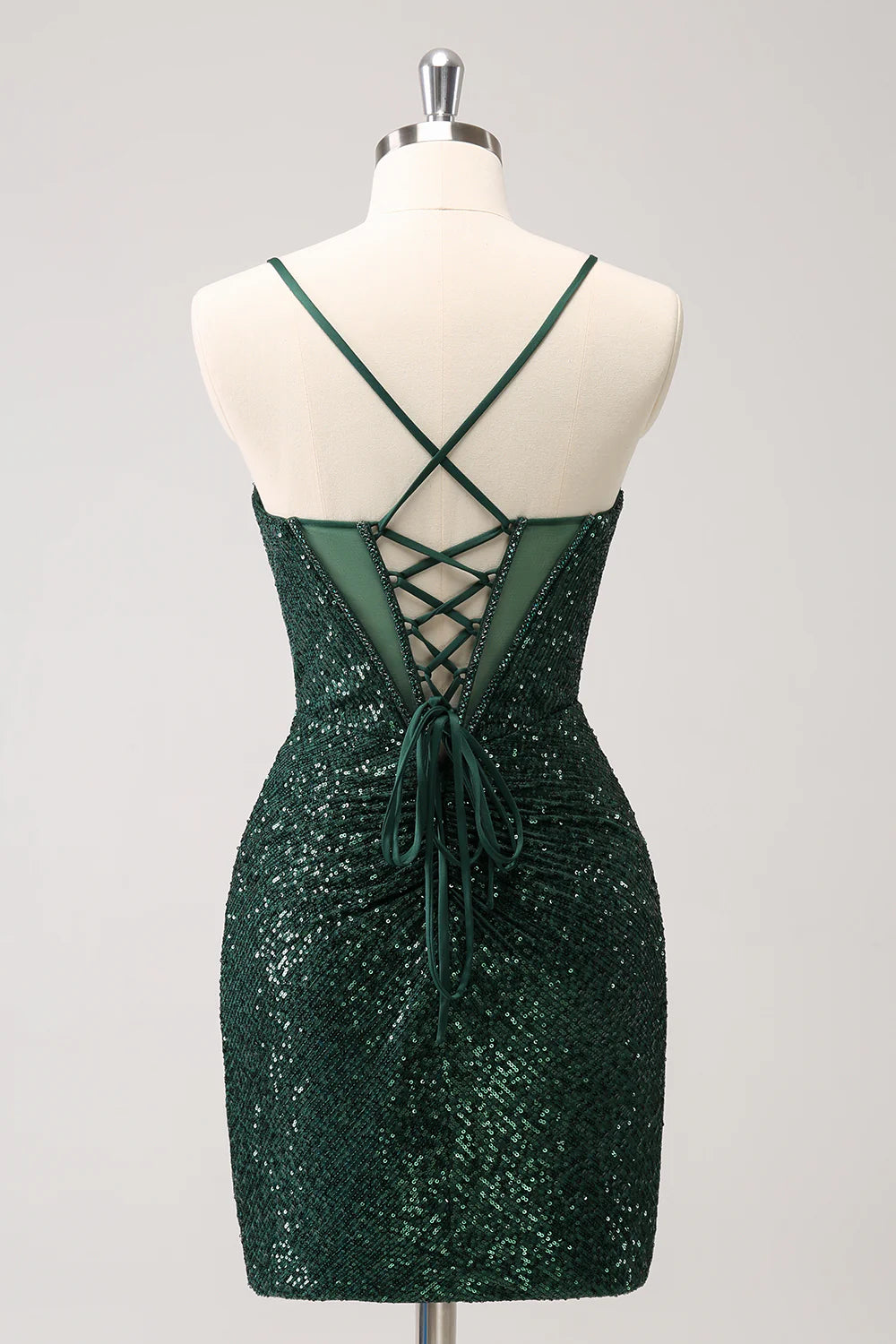 Wholesale Homecoming Dress Sparkly Unique Dark Green Tight Sequin Corset with Lace Up Back