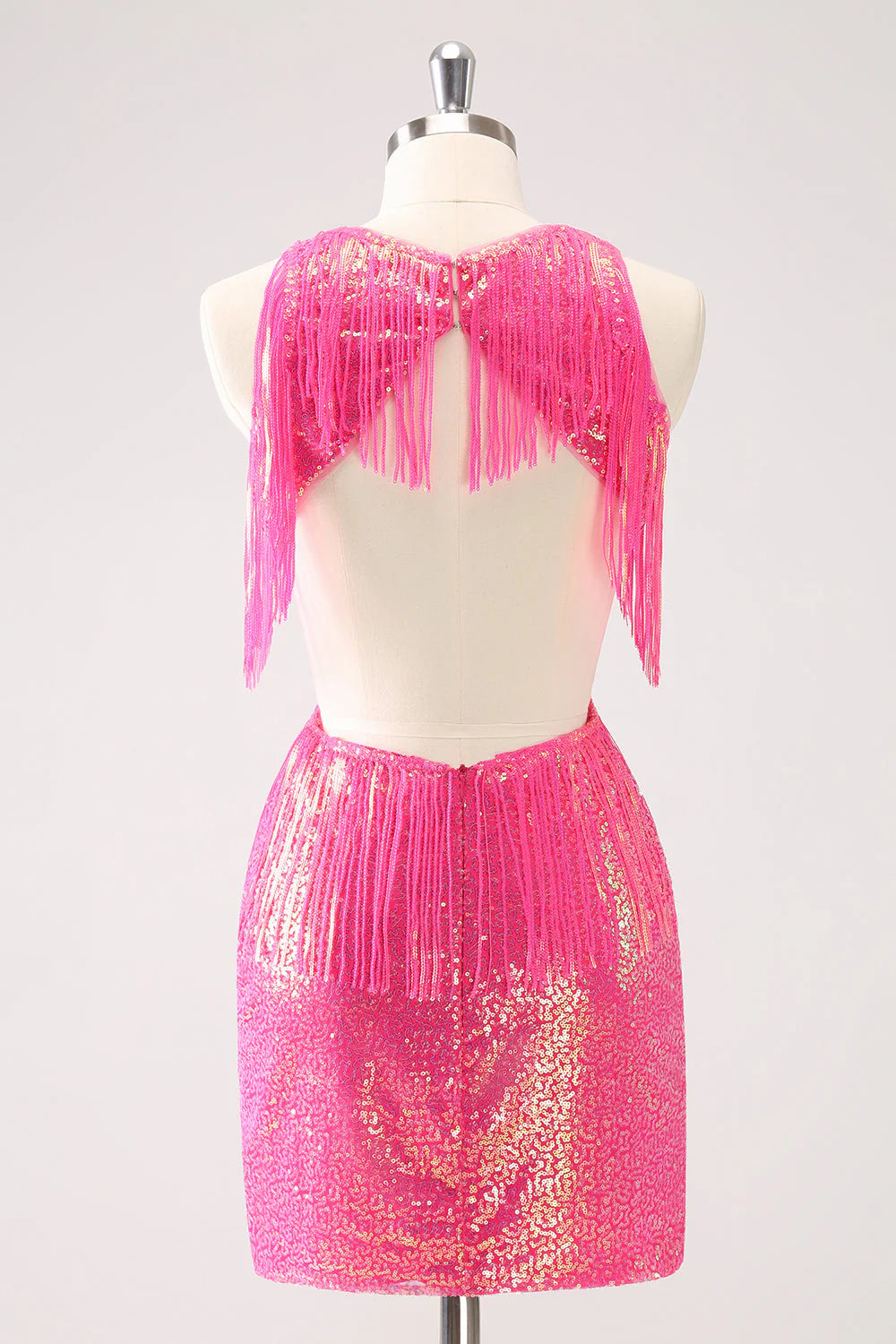 Wholesale Homecoming Dress Fuchsia Sparkly V-Neck Tight with Tassel