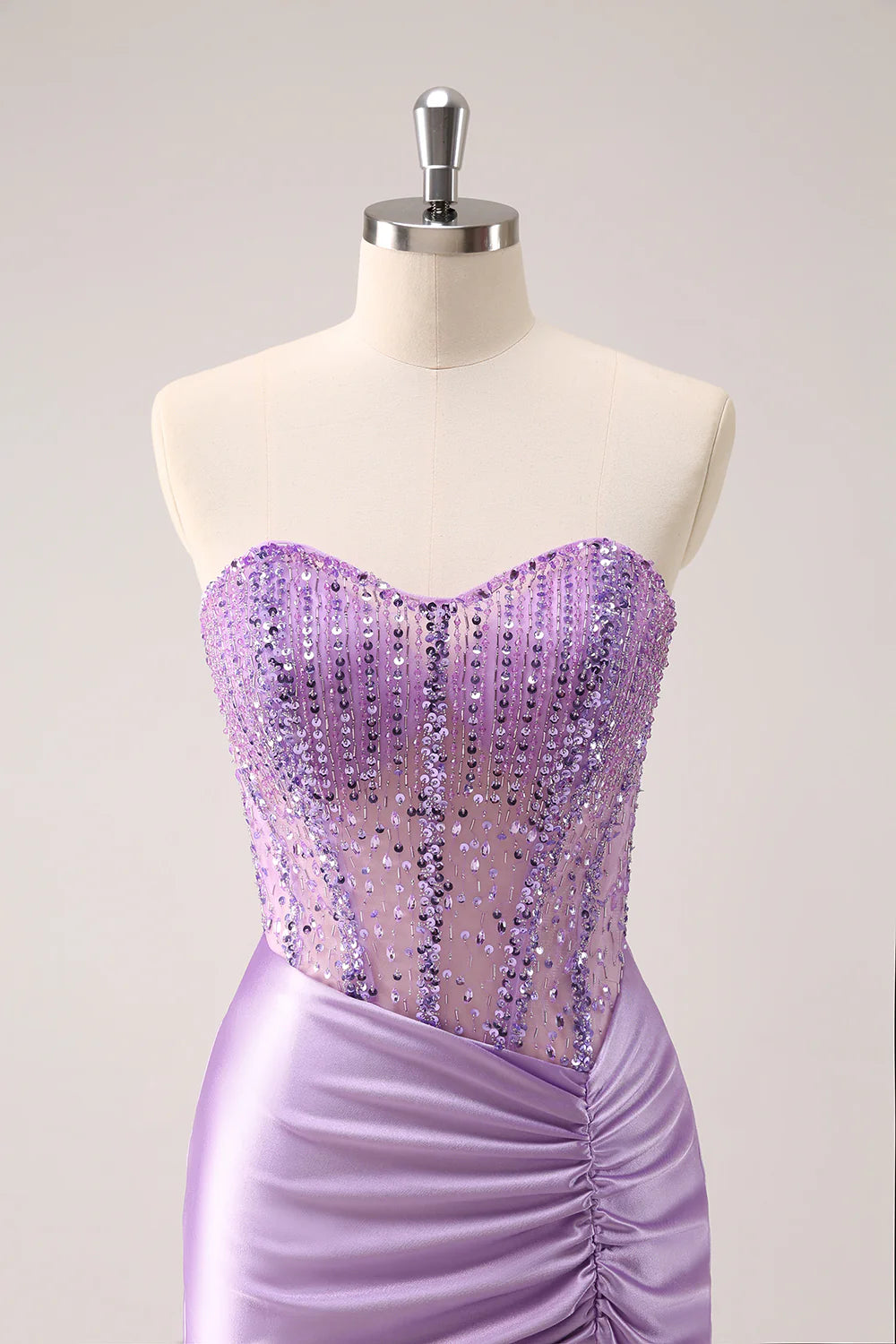 Wholesale Lilac Homecoming Dress Bodycon Strapless Sequins Ruched with Beading Sparkly