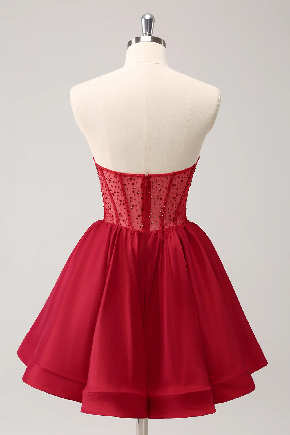 Wholesale Homecoming Dress Cute Red A Line Strapless Corset Ruffle with Beading