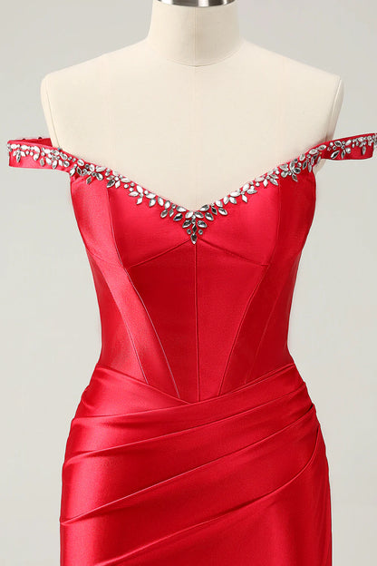 Wholesale Homecoming Dress Red Sheath Off The Shoulder Pleated Corset with Rhinestones