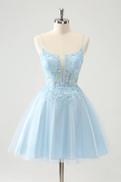 Wholesale Cute Homecoming Dress Sparkly Blue A Line Sequins Corset with Lace Up Back