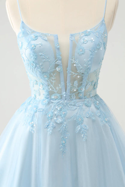 Wholesale Cute Homecoming Dress Sparkly Blue A Line Sequins Corset with Lace Up Back