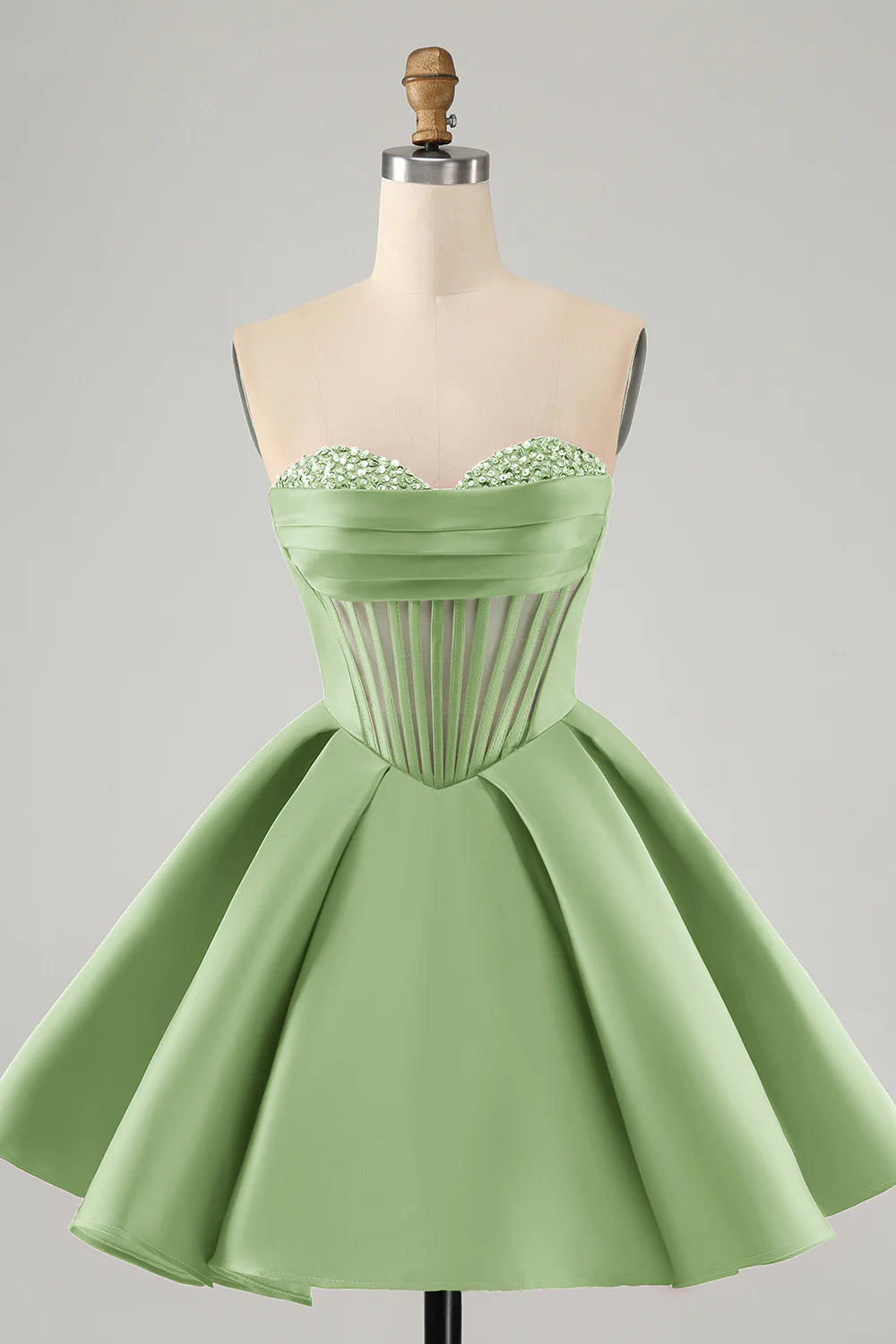 Wholesale Homecoming Dress Cute Green A Line Sweetheart Corset with Beading