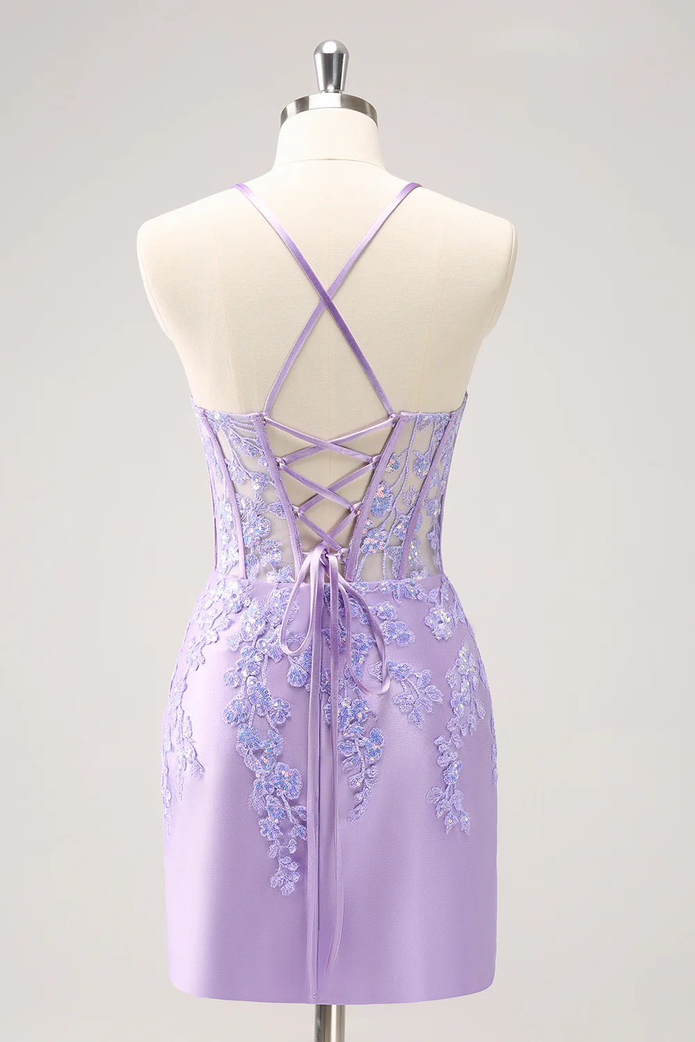 Wholesale Sparkly Lilac Homecoming Dress Bodycon Spaghetti Straps Sequin Corset with Appliques