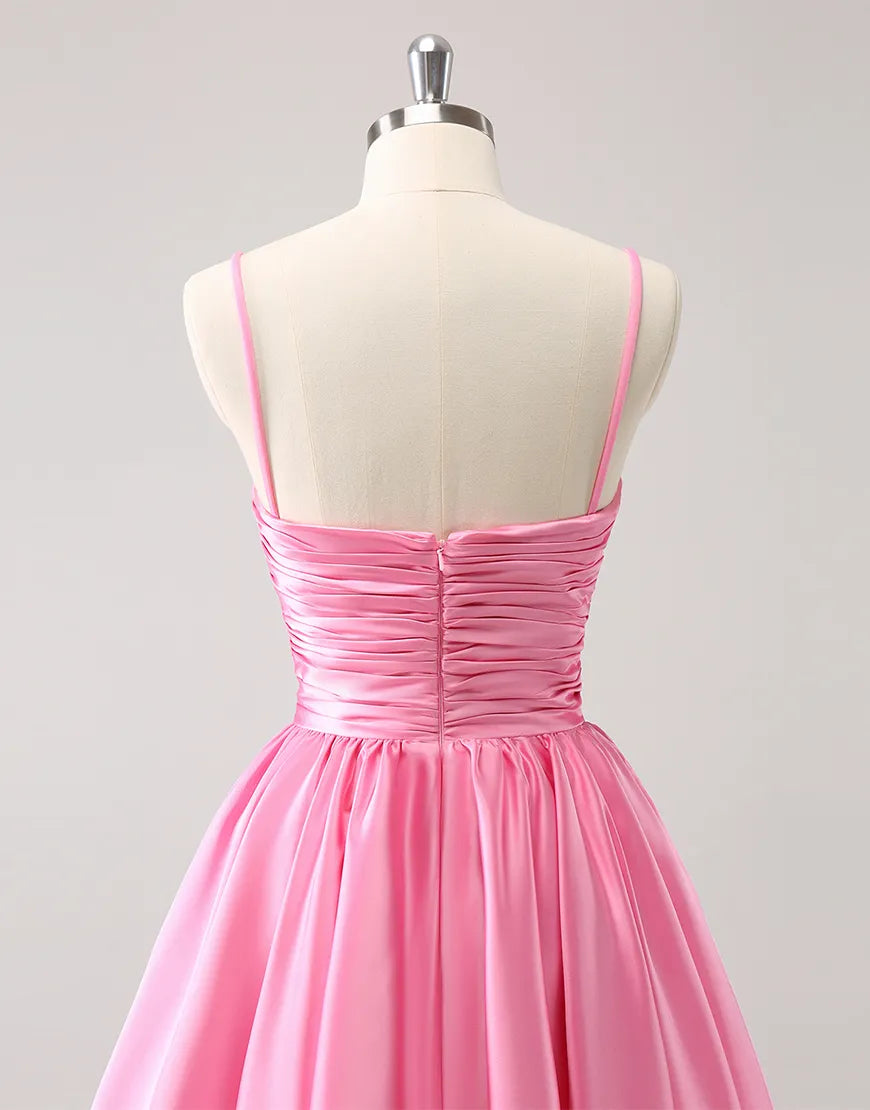 Wholesale Homecoming Dress A-Line Satin Spaghetti Straps with Beaded Bowknots