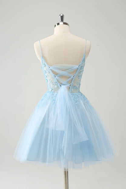 Wholesale Cute Homecoming Dress Sparkly Blue A Line Sequins Corset with Lace Up Back