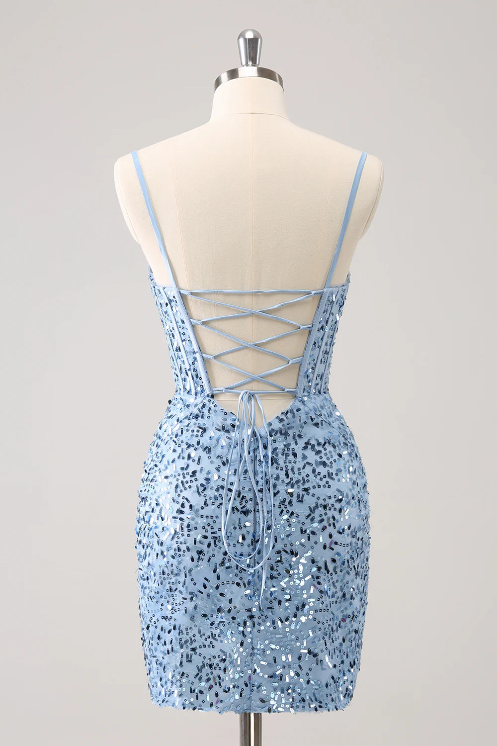 Wholesale Short Homecoming Dress Stylish Bodycon Spaghetti Straps Corset with Sequins Blue