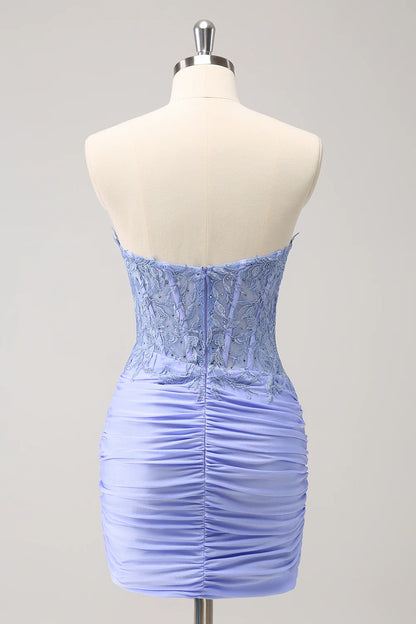 Wholesale Homecoming Dress Glitter Lilac Tight Sweetheart Corset Short Pleated with Beading