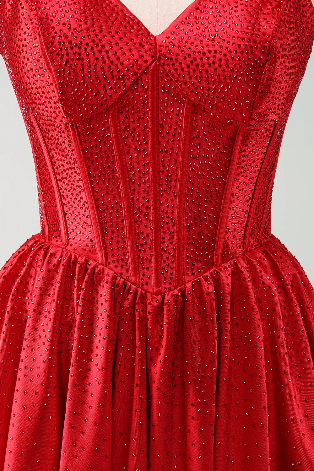 Wholesale Short Homecoming Dress Cute Red A Line Spaghetti Straps Ruffle Corset with Beading