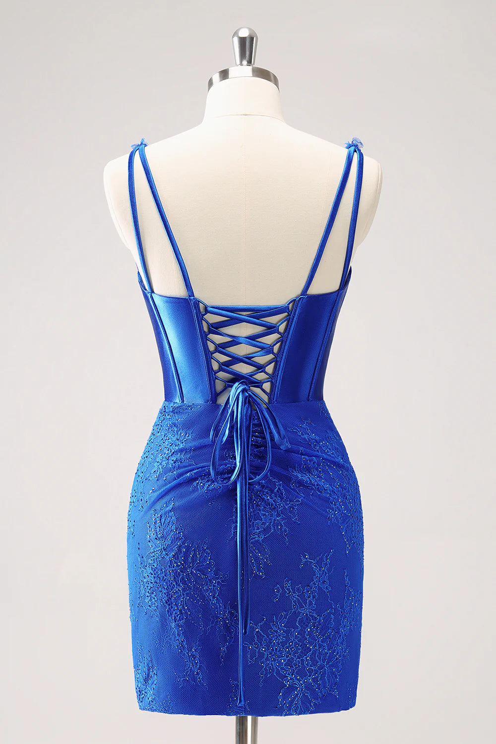 Wholesale Homecoming Dress Sparkly Bodycon V Neck Beaded Corset Ruched with Lace Up Back Royal Blue