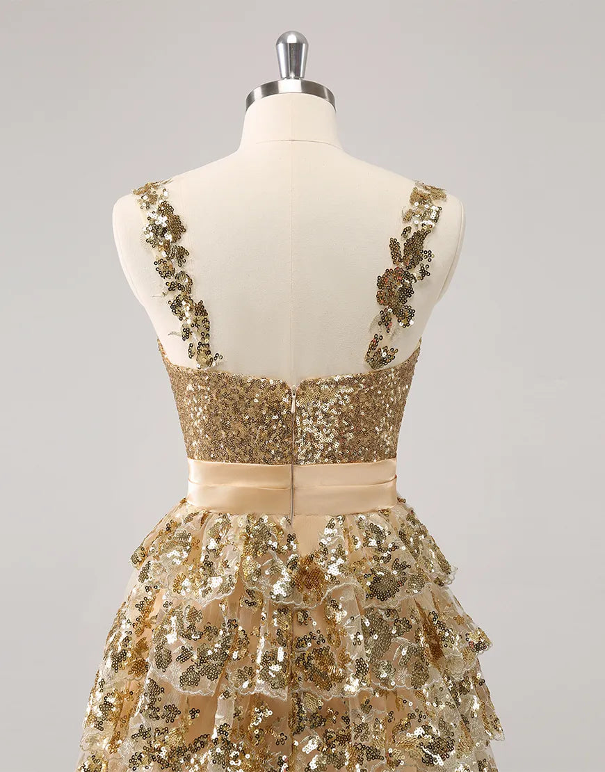 Wholesale Homecoming Dress A-Line Sequined Tiered Flower