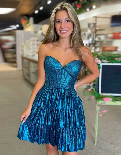 Wholesale Homecoming Dress Beaded A-Line Strapless Tiered