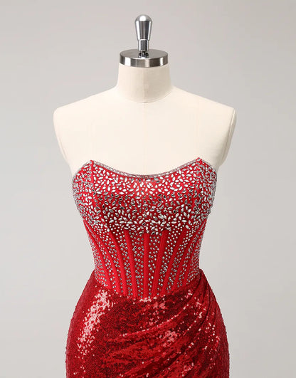 Wholesale Homecoming Dress Sparkly Sequins Beaded Corset Strapless Tight