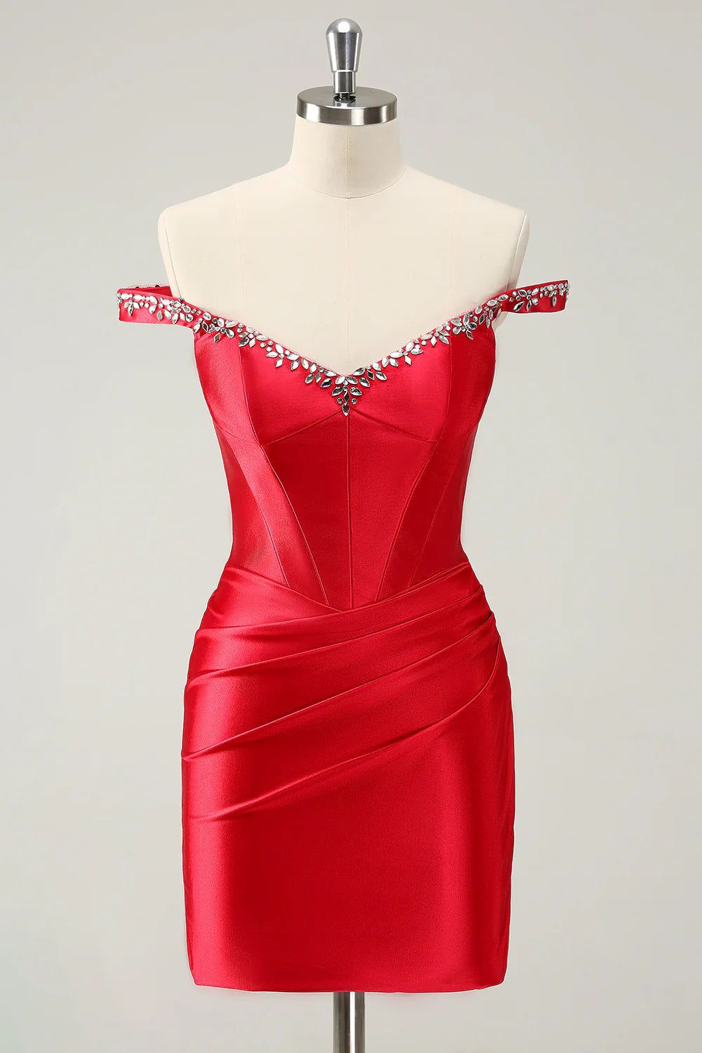 Wholesale Homecoming Dress Red Sheath Off The Shoulder Pleated Corset with Rhinestones