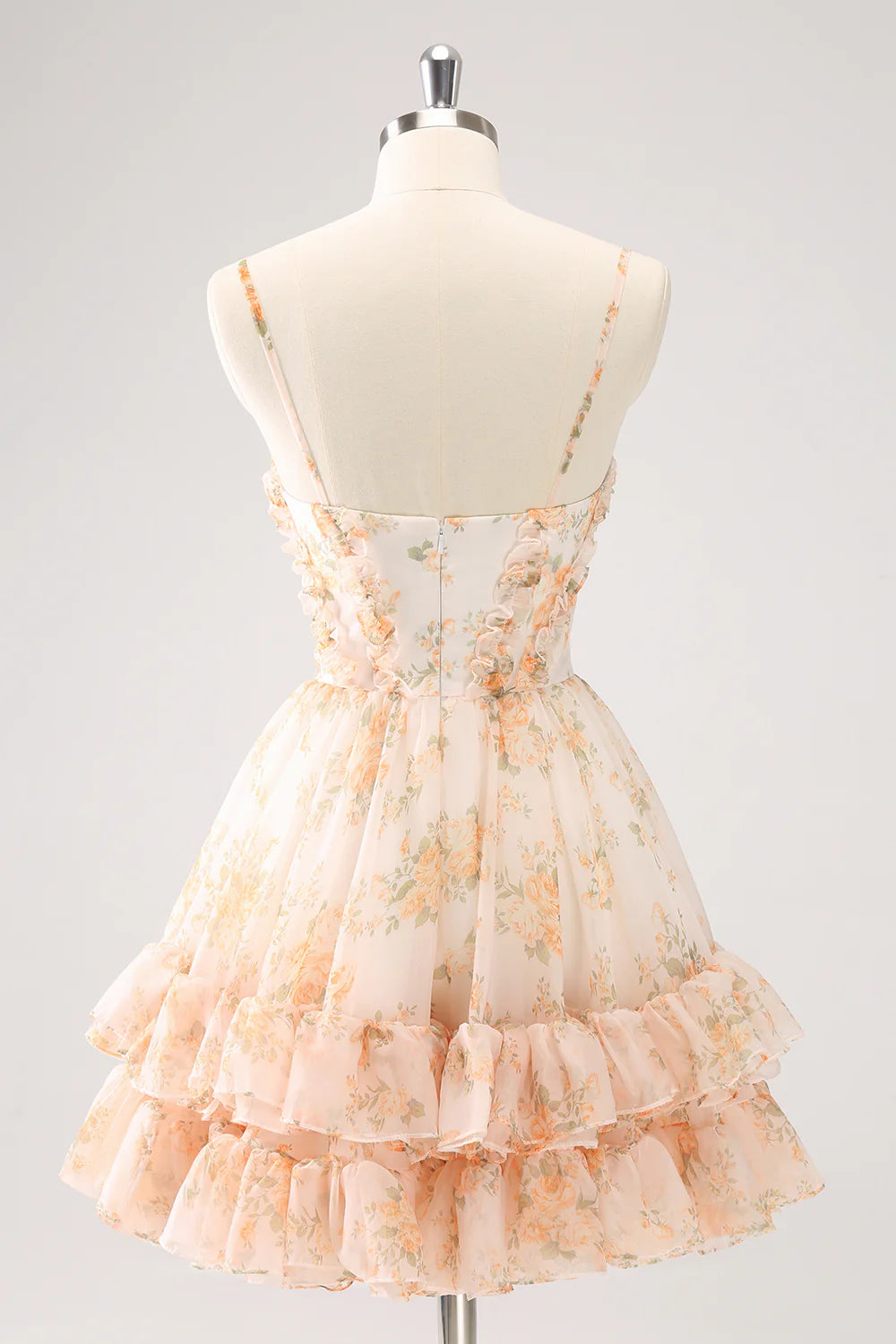 Wholesale A Line Homecoming Dress Cute Yellow Cut Out Tiered Print Floral with Ruffles