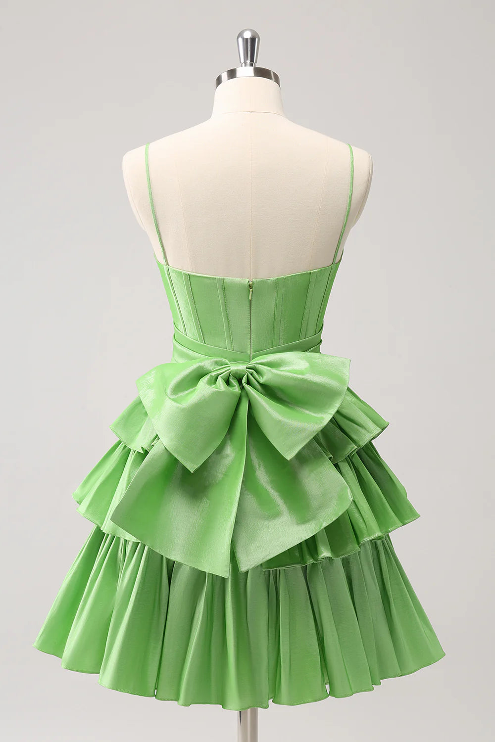 Wholesale A Line Homecoming Dress Spaghetti Straps Corset Tiered Ruffle with Bow Cute Green