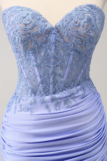 Wholesale Homecoming Dress Glitter Lilac Tight Sweetheart Corset Short Pleated with Beading