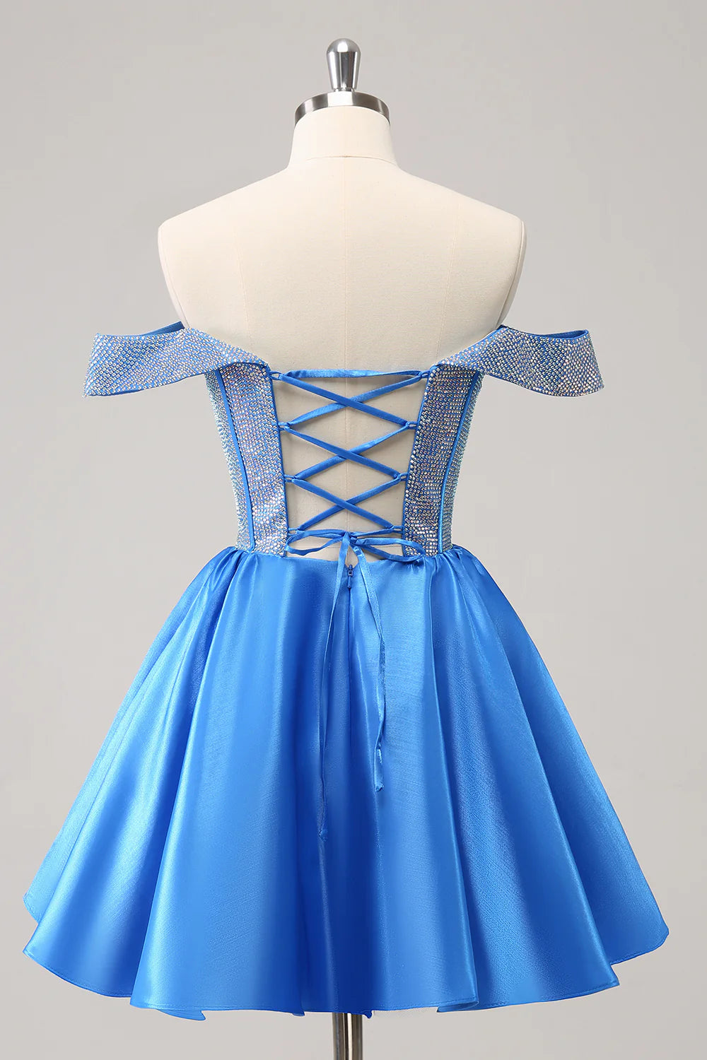 Wholesale Homecoming Dress Cute Blue A Line Off The Shoulder Corset with Beading