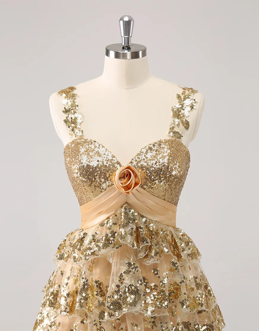 Wholesale Homecoming Dress A-Line Sequined Tiered Flower