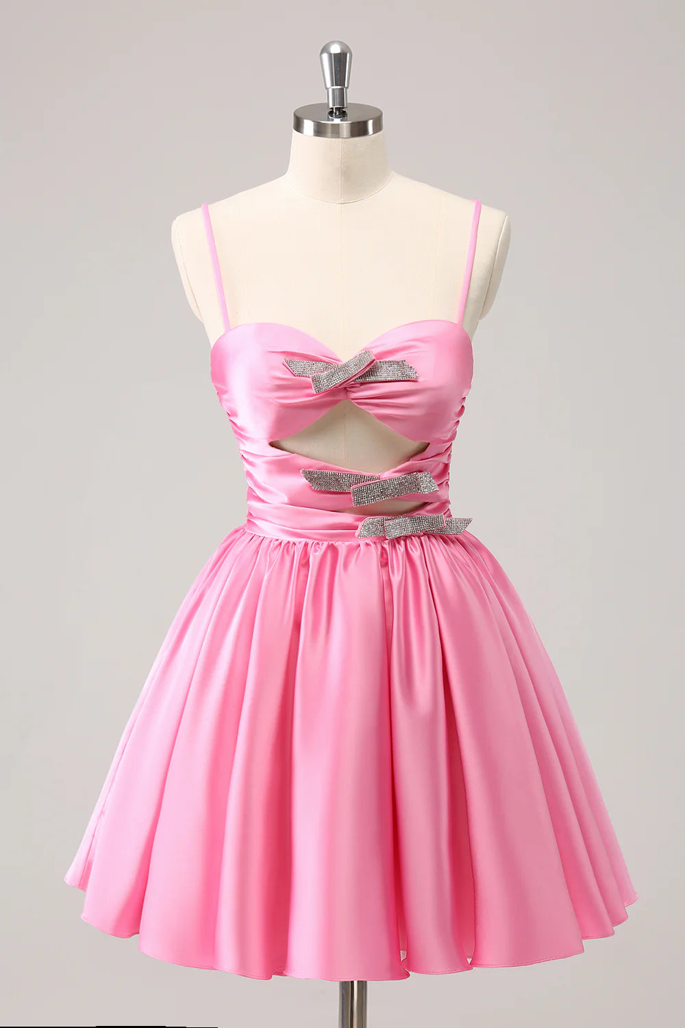 Wholesale A Line Homecoming Dress Sparkly Cute Pink Spaghetti Straps Cut Out with Sequins