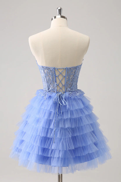 Wholesale A Line Homecoming Dress Sweetheart Tiered Corset Lace Up Back with Beading Lilac