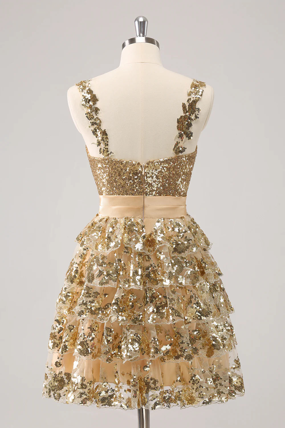 Wholesale A Line Short Homecoming Dress Sparkly Golden Corset Tiered with Flower