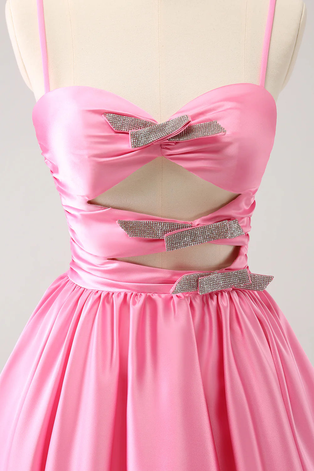 Wholesale A Line Homecoming Dress Sparkly Cute Pink Spaghetti Straps Cut Out with Sequins