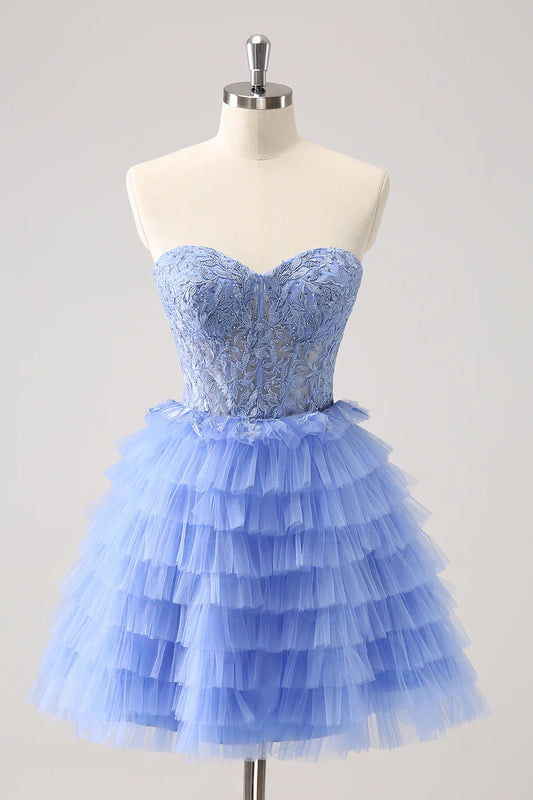 Wholesale A Line Homecoming Dress Sweetheart Tiered Corset Lace Up Back with Beading Lilac